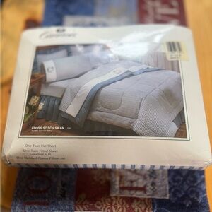 Canon Bedding Set with Blue and White Stripes